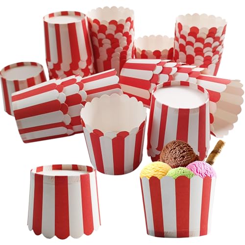 Mini Red Striped Baking Cups - Disposable Paper Muffin Liners for Cakes, Cupcakes, Snacks
