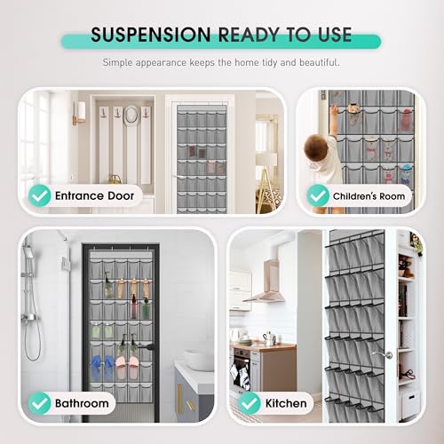 WVM Over the Door Shoe Organizer, 35-Pocket Hanging Closet Storage, Grey