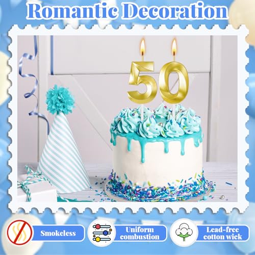 Gold Number 50 Candle for 50th Birthday Cake Topper