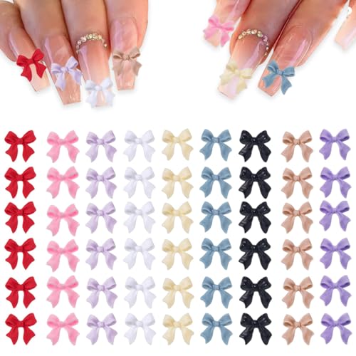 Furimuk 200 Pcs 3D Bow Nail Charms Colorful Resin Bowknot Art Accessories