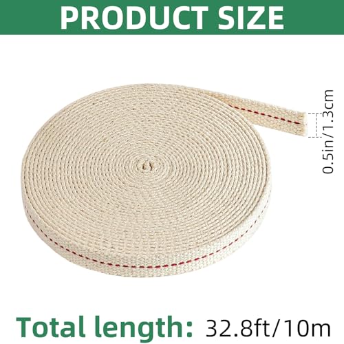 32.8ft Cotton Oil Lamp Wick - 1/2 Inch Replacement for Kerosene & Paraffin Lanterns