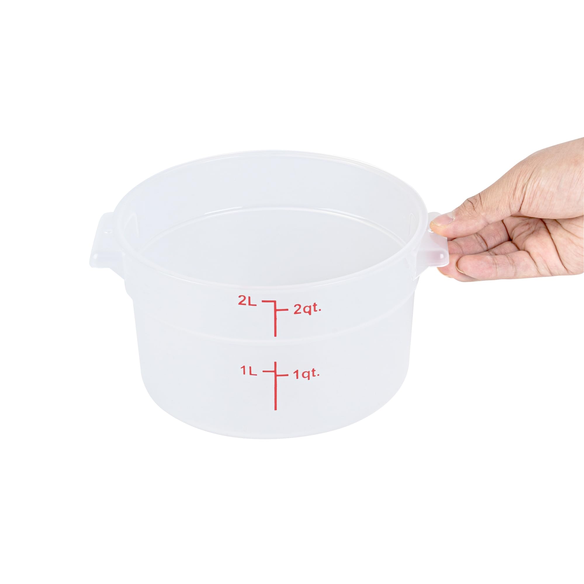 Restaurantware-Met Lux 2 Quart Food Storage Containers, 10 Translucent Storage Containers - Lids Sold Separately, Red Volume Markers, Dishwashable Containers, Side Handles, For Storing Foods