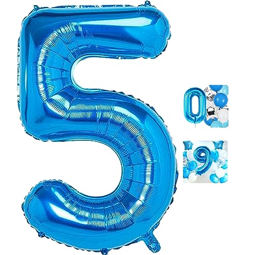 40-Inch Blue Number 5 Balloon - Jumbo Foil Mylar for Parties