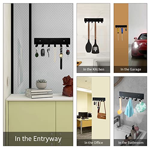GTK Wall Mounted Key Holder with 6 Hooks - Matte Black Key Rack