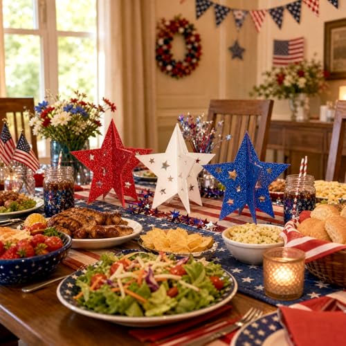 Patriotic Wooden Star Decorations Set of 3 for 4th of July