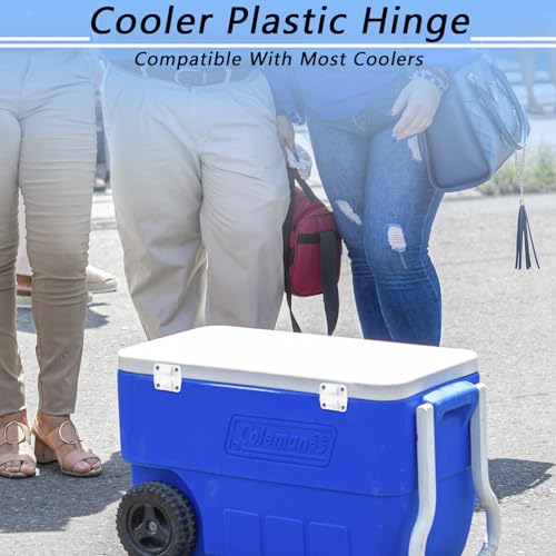 2 Set Cooler Plastic Hinges with Screws Set, Cooler Hinges Replacement Parts, Compatible with Coleman Camping Coolers Hinges with 8 Pcs Screws
