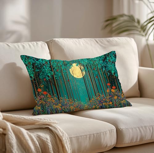Vveeyyee Morris Forest Moon Lumbar Pillow Cover 12x20 Inch Variation 9