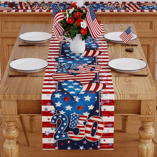4th of July Table Runner - 250th Anniversary Patriotic Decor 13x72