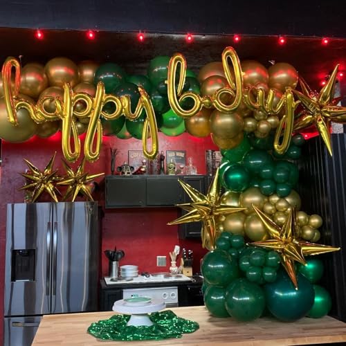 Green and Gold Balloon Arch Kit with Stars - 150 Pieces