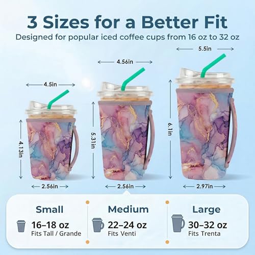 ArtSocket 3-Pack Iced Coffee Sleeves with Handles - 16oz-32oz