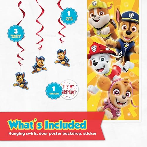 Paw Patrol Birthday Decorations - Door Poster & Hanging Swirls