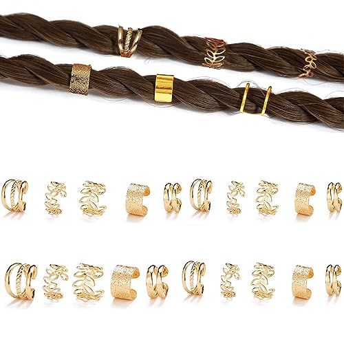 20 PCS Gold Hair Jewelry for Braids with Crystal Rhinestone Dreadlock Cuffs