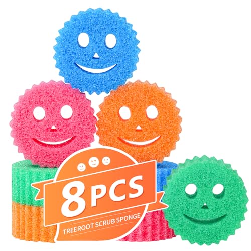 Treeroot 8 Pack Colorful Temperature-Controlled Scrub Sponges