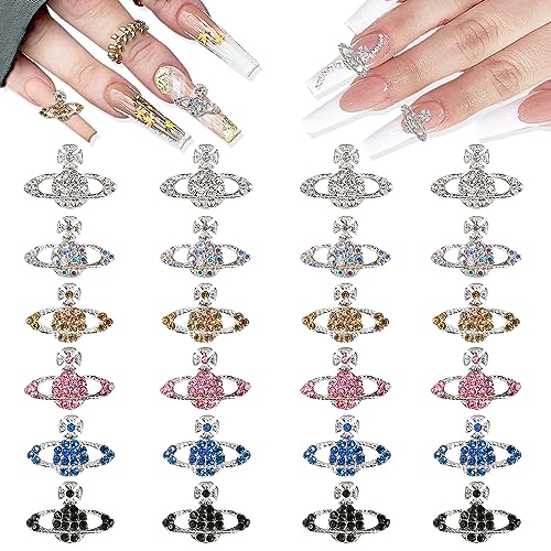 24Pcs Planet Nail Charms 3D Saturn Rhinestone Gems for Nail Art DIY