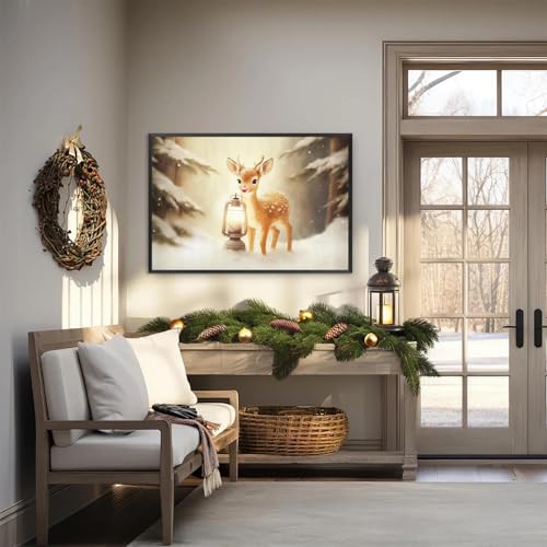 Vintage Christmas Reindeer Canvas Poster 12x16in Winter Wall Art