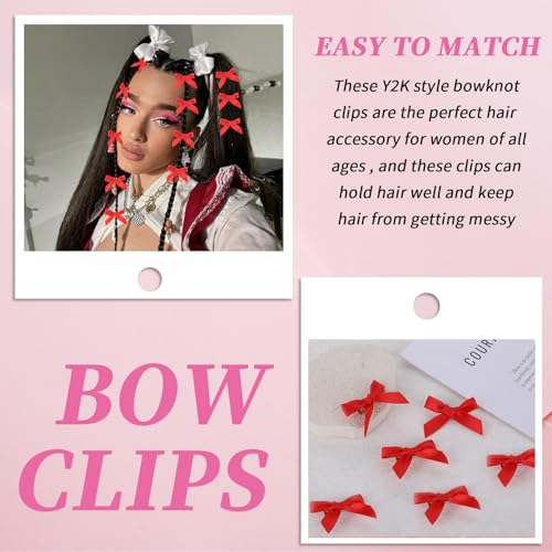 COMNICO 20PCS Mini Bow Hair Clips Satin Metal Barrettes Red