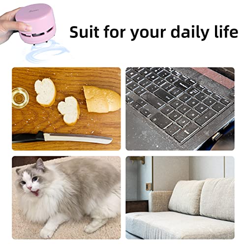 tenwin Mini Desktop Vacuum Cleaner - Portable Cordless Desk Cleaner, Pink