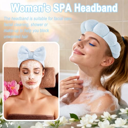 Zkptops 5Pcs Bubble Spa Headband and Wristband Set for Washing Face Blue