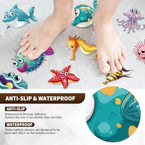 Non-Slip Bathtub Stickers - 12 PCS Cute Sea Creature Safety Decals