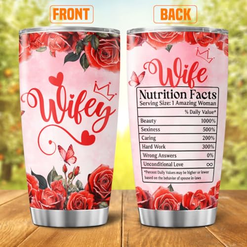 Wife Appreciation Rose Design 20oz Stainless Steel Tumbler - Romantic Gift for Her