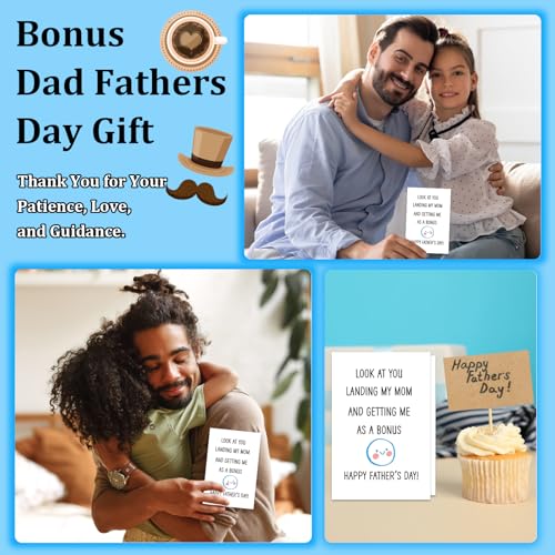 Funny Bonus Dad Father's Day Card - Stepdad Greeting Card with Envelope