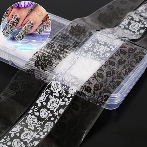 Fukaisu 10 Rolls Lace Nail Art Foil Transfer Stickers Flower Pattern