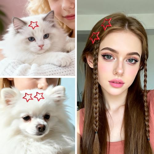 Yuomeaz 20 Pcs Red Star Hair Clips Y2K Non-Slip Snap Barrettes