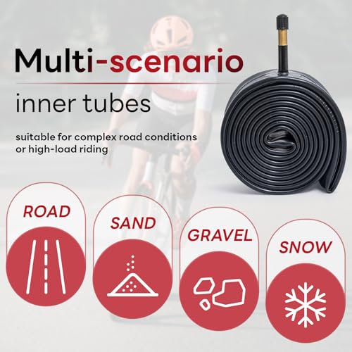 700x35C/43C Heavy Duty Bike Tube,700 x 35C/36C/38C/40C/42C/43C Replacement Bicycle Tube(Single), Reliable 700 x 35C-43C Inner Tube AV48mm Schrader Valve for City/Road/Mountain Cycling Scenarios