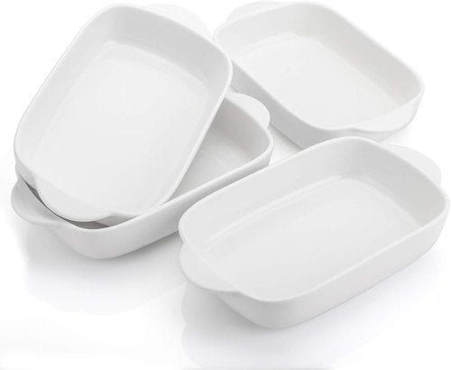 Foraineam Bakeware Set - 4 Pieces White Porcelain Baking Dishes | 7.5 x 5 Inch Rectangular Pans for Everyday Use