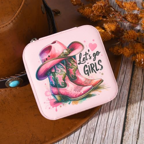 CEELGON Western Jewelry Box - Portable Travel Organizer, Pink Boots Print