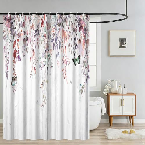 Yeele Eucalyptus Shower Curtain 72x72 - Waterproof Watercolor Leaf & Wood