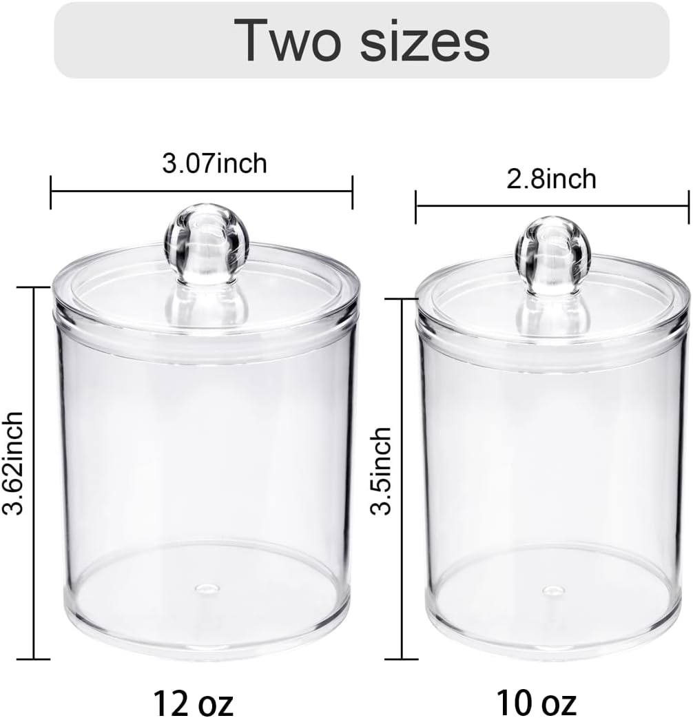 WEISHI Qtip Holder Dispenser - 6 Pack Clear Plastic Apothecary Jars for Bathroom Storage & Organization