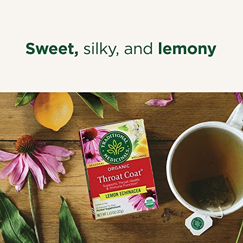 Traditional Medicinals Organic Throat Coat Lemon Echinacea Tea, 16 Count