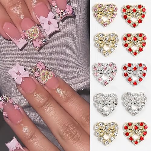 Valentine Heart Bow Nail Charms Rhinestones Crystals 20 Pcs