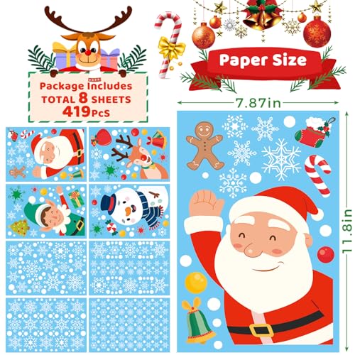 419PCS Double-Sided Christmas Window Stickers for Holiday Decor