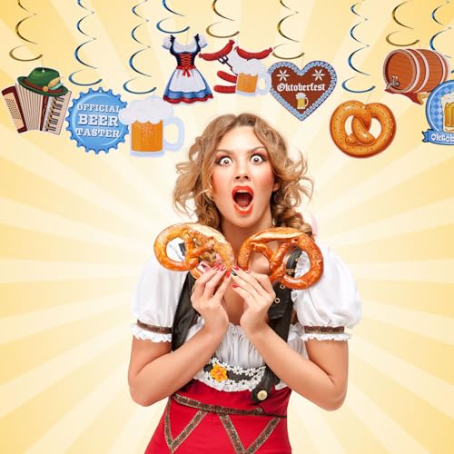 PEUTIER 9-Piece Oktoberfest Hanging Paper Swirls & Bunting Decorations