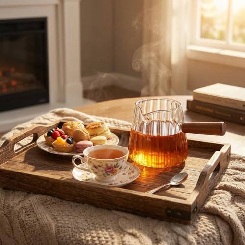 JJOO 6 oz Espresso Shot Glass with V-Shaped Spout & Wooden Handle
