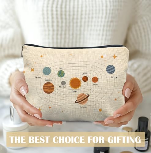 Space Planets Makeup Bag Linen Cosmetic Pouch for Travel