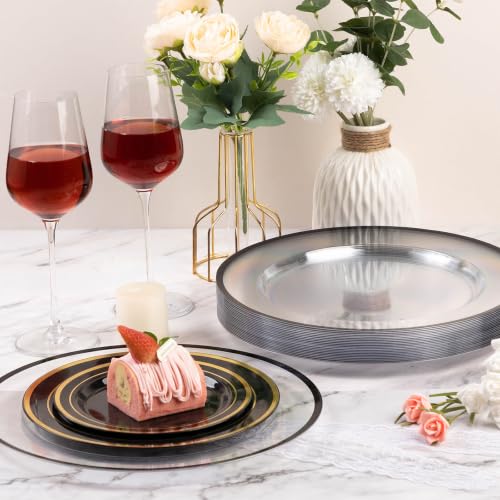 100 Pack 12-Inch Clear Charger Plates with Black Rim - Elegant Disposable Tableware
