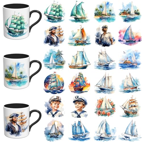 24 PCS UV DTF Sailboat Stickers for Mugs & DIY Crafts