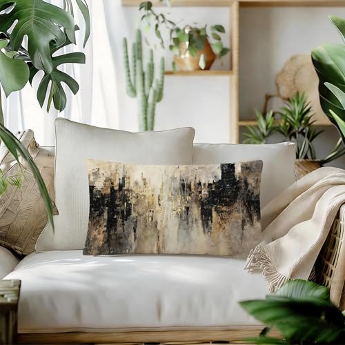 Gold and Black Abstract Cityscape Throw Pillow Cover 12x20 - AEREYGBJYJ