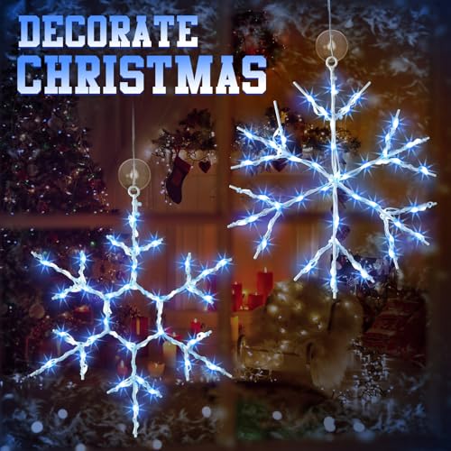 Tuanse 4 Pack Blue Christmas Snowflake Window Lights with Remote