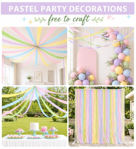 Pastel Rainbow Crepe Paper Streamers - 5 Pack for Birthday Party Decor
