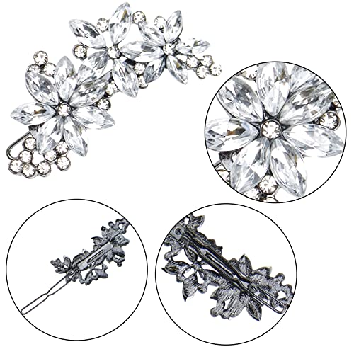 DonLeeving 2-Pack Rhinestone Crystal Flower Wedding Hair Clips & Barrettes