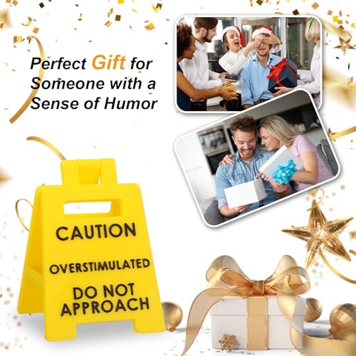 Caution Overstimulated Desk Sign - Funny Office Decor (2 Pcs)