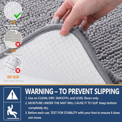 Arotive Soft Chenille Bath Rug, Grey 30x20 Inch Absorbent Bathroom Mat