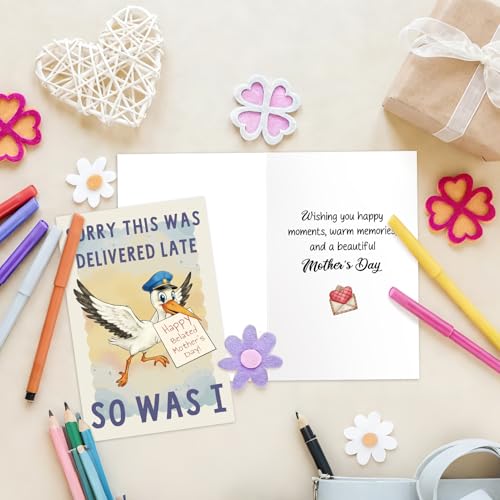 Funny Belated Mother's Day Card - Humorous Greeting for Mom, Wife, Grandma