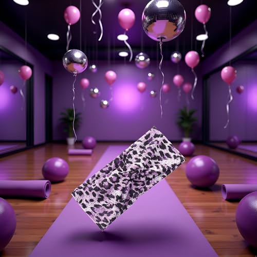 Purple Leopard Print Cross Elastic Headband for Gym and Fashion