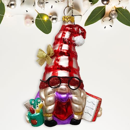 Festive Teacher Gnome Glass Christmas Ornament - Holiday Decor, Gift