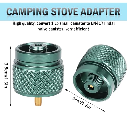 2pcs Camping Stove Adapter Propane to Butane Adapter Gas Converter 16 oz Propane Tank Input EN417 Valve Output Camp Fuel Refill Adapter for Backpacking & Hiking£¨Ink Green)